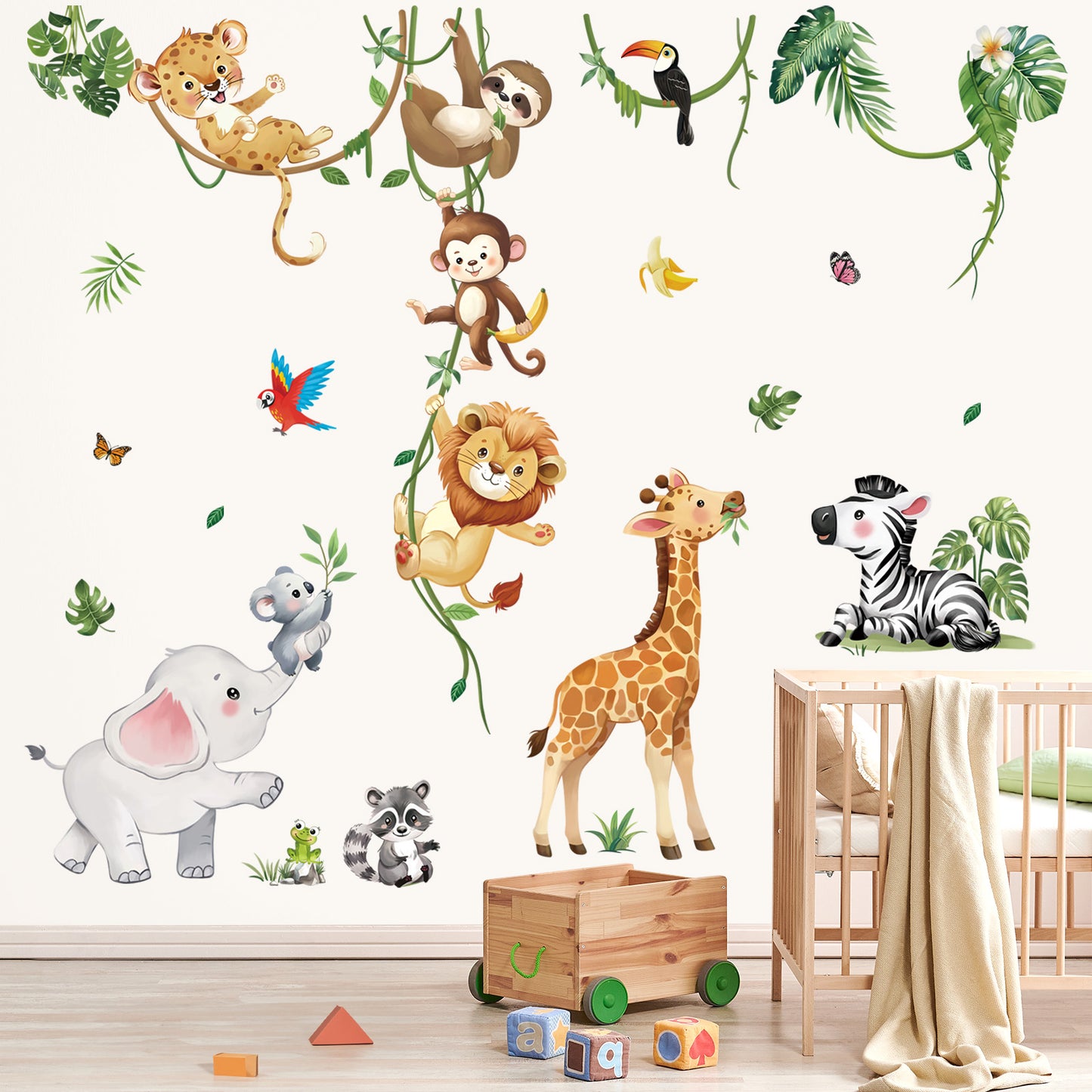 decalmile Safari Animals Wall Decals Jungle Animals Climbing Tree Giraffe Elephant Lion Wall Stickers