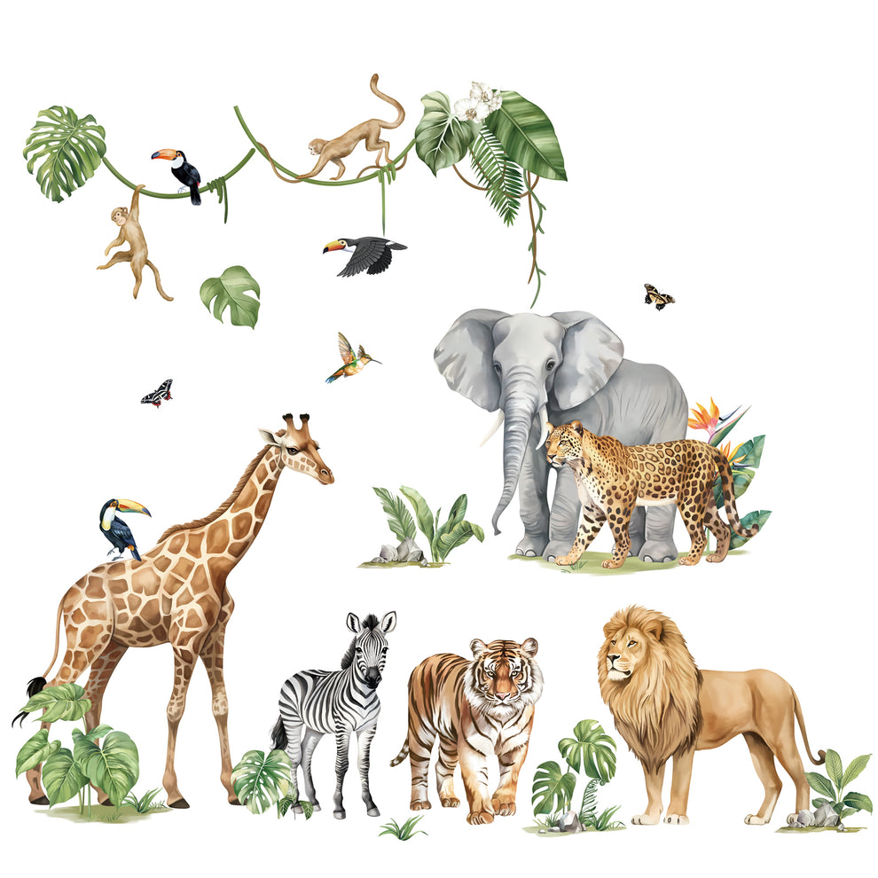 decalmile Large Safari Elephant Giraffe Wall Decals Jungle Animals Lio ...