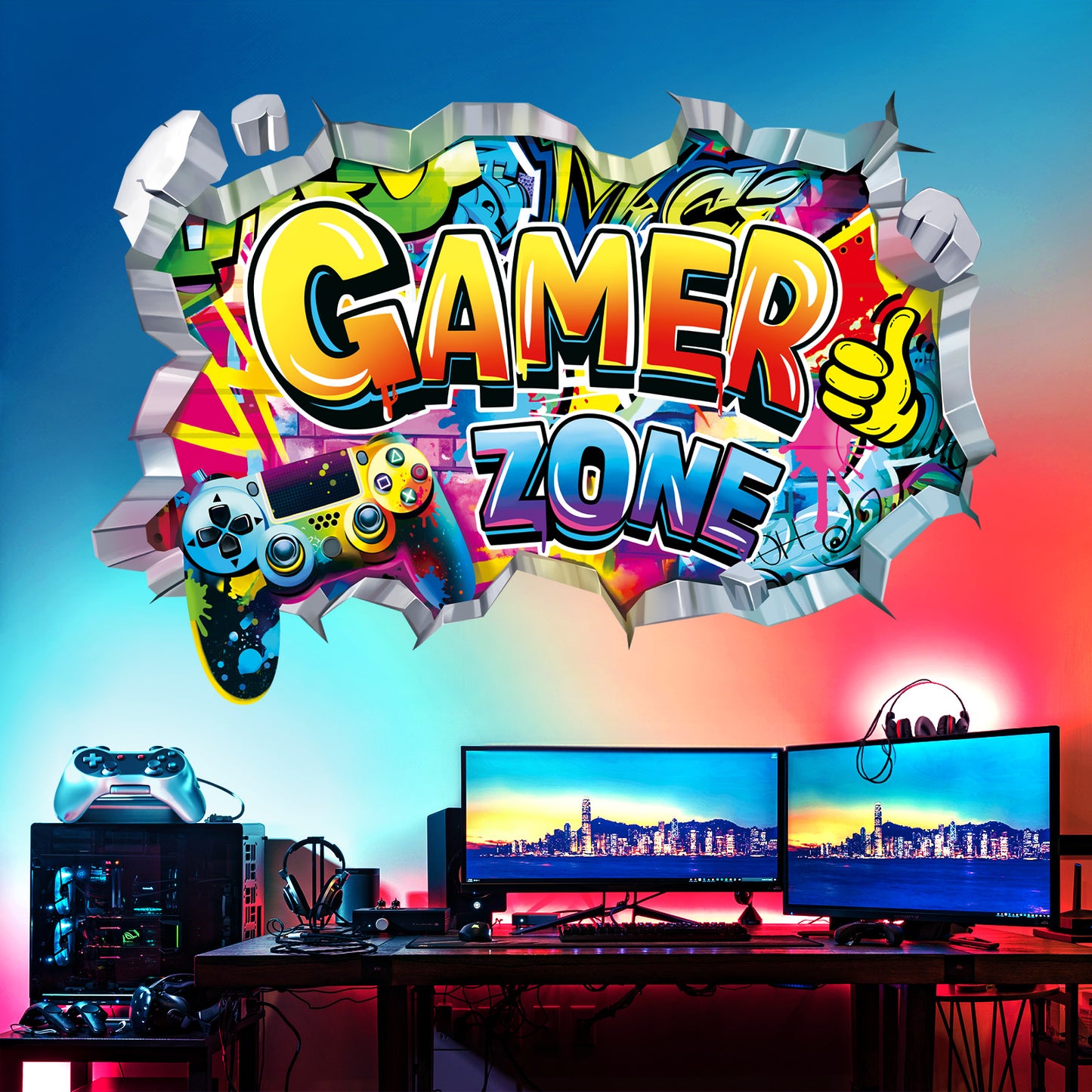 decalmile Large 3D Gamer Zone Wall Decals Gamer Controller Gaming Wall Stickers