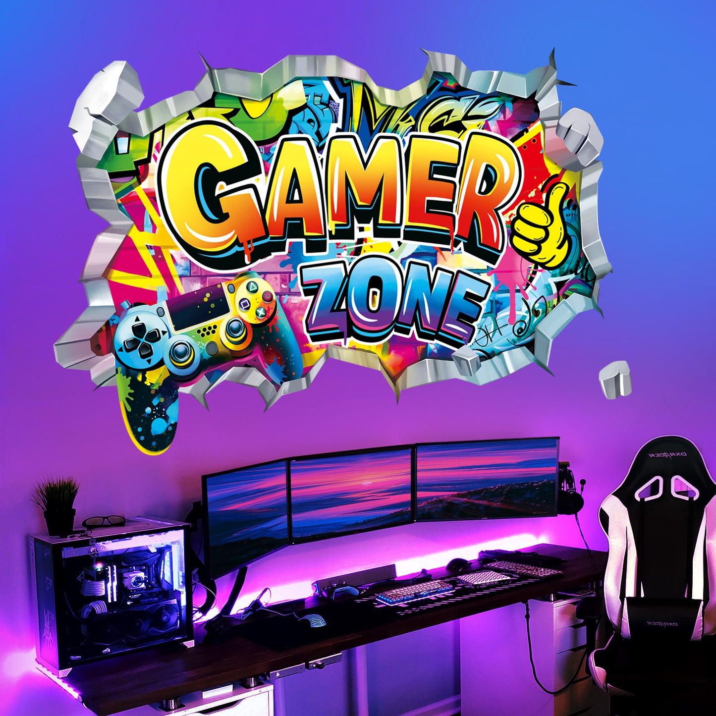 decalmile Large 3D Gamer Zone Wall Decals Gamer Controller Gaming Wall Stickers