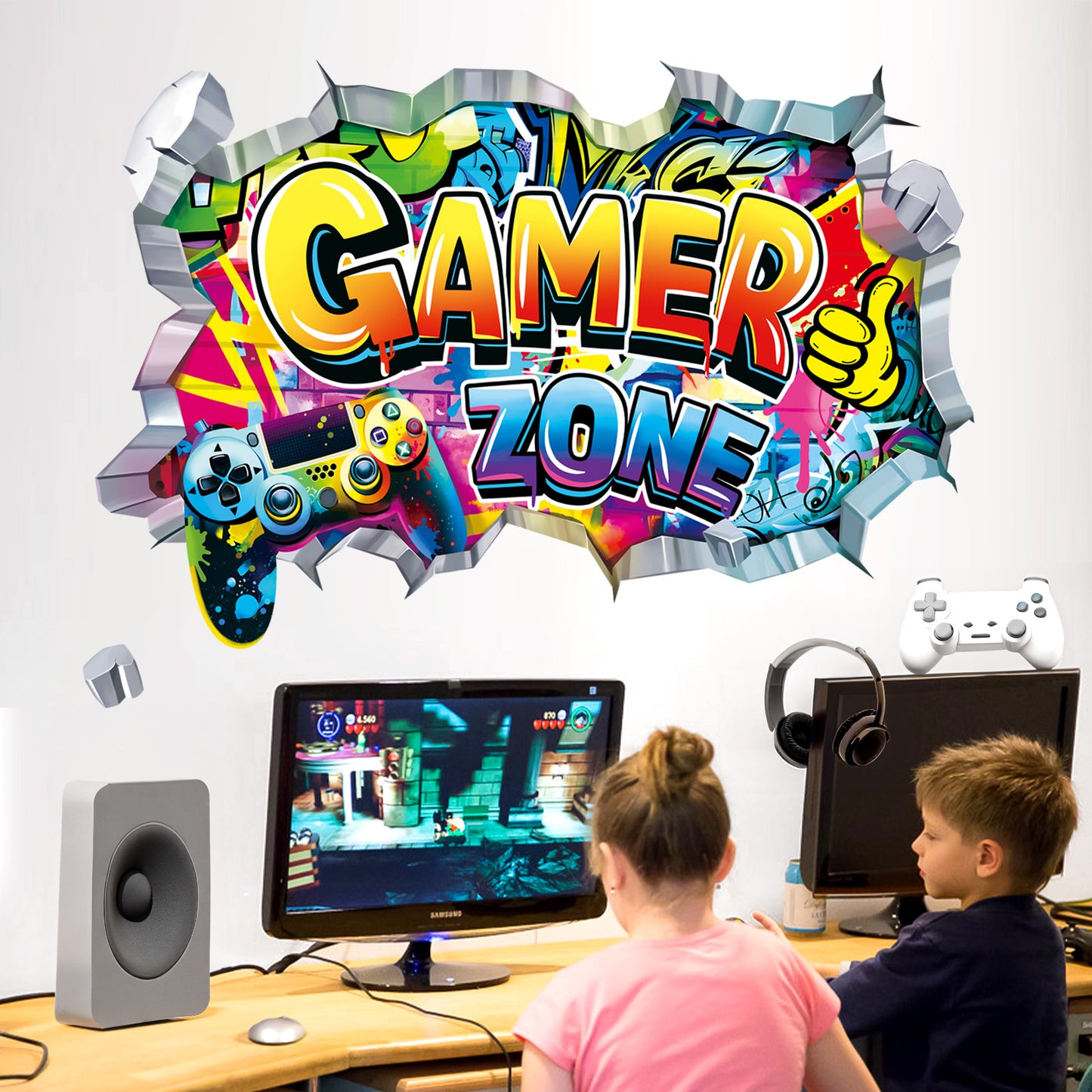 decalmile Large 3D Gamer Zone Wall Decals Gamer Controller Gaming Wall Stickers