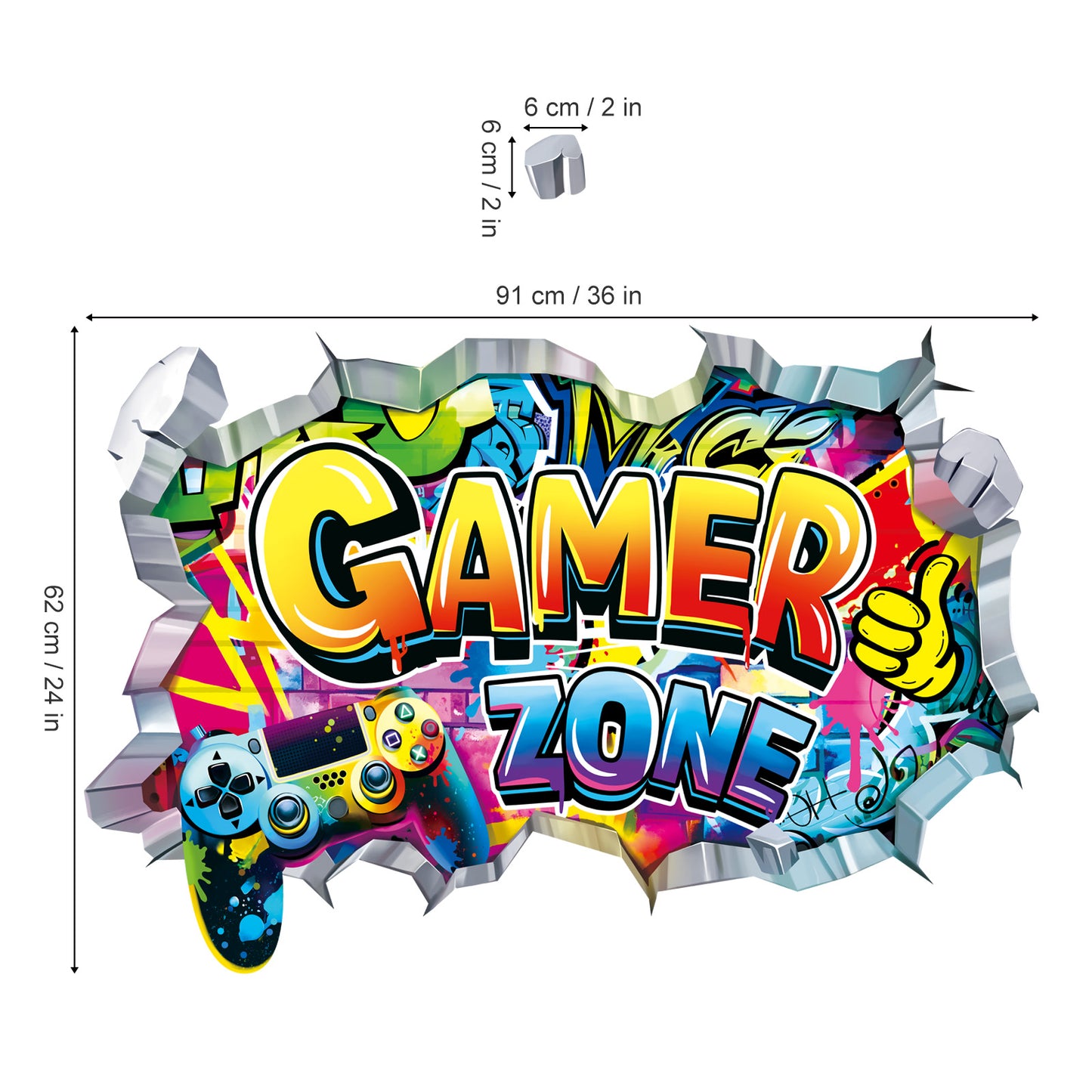 decalmile Large 3D Gamer Zone Wall Decals Gamer Controller Gaming Wall Stickers