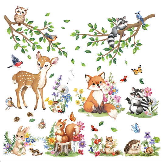 decalmile Spring Woodland Animals Double Sided Window Clings Forest Animals Deer Fox Squirrel Anti-Collision Window Decals