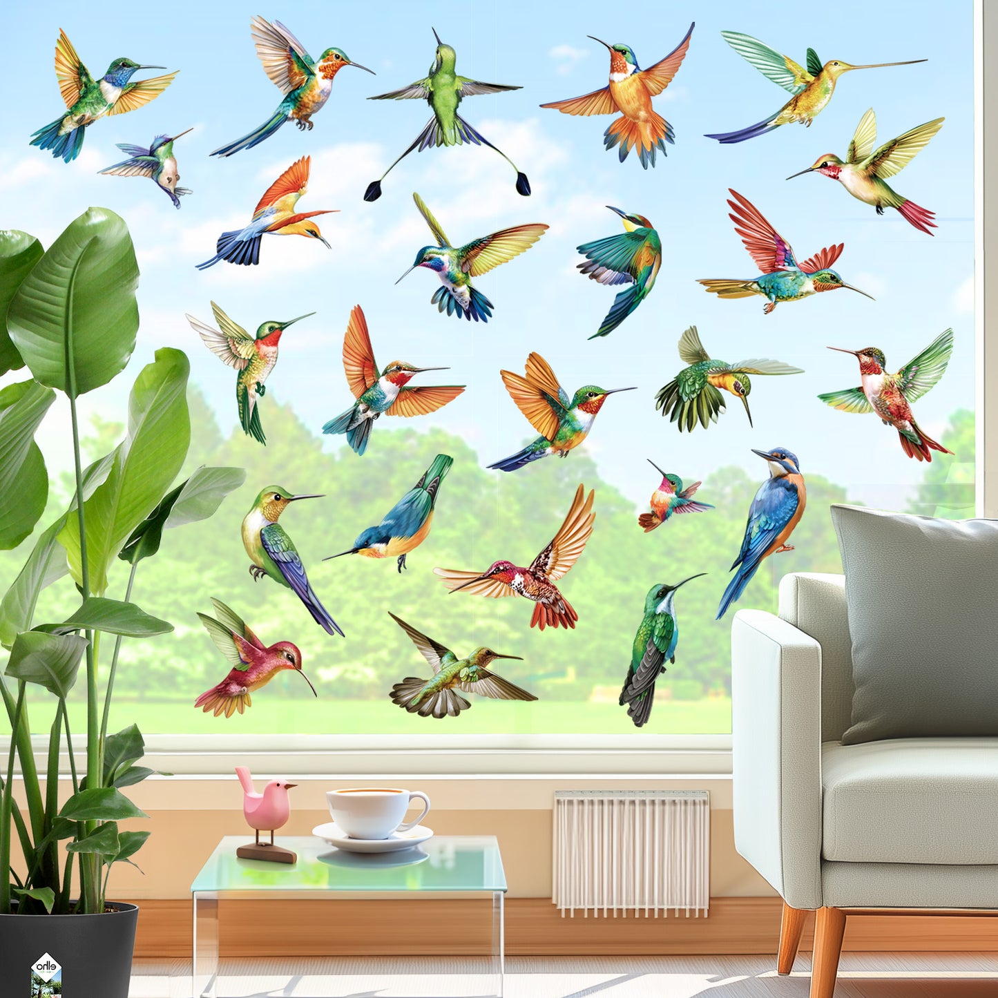 decalmile 25 pcs Hummingbird Double Sided Window Clings Spring Summer Bird Alert Anti-Collision Window Decals