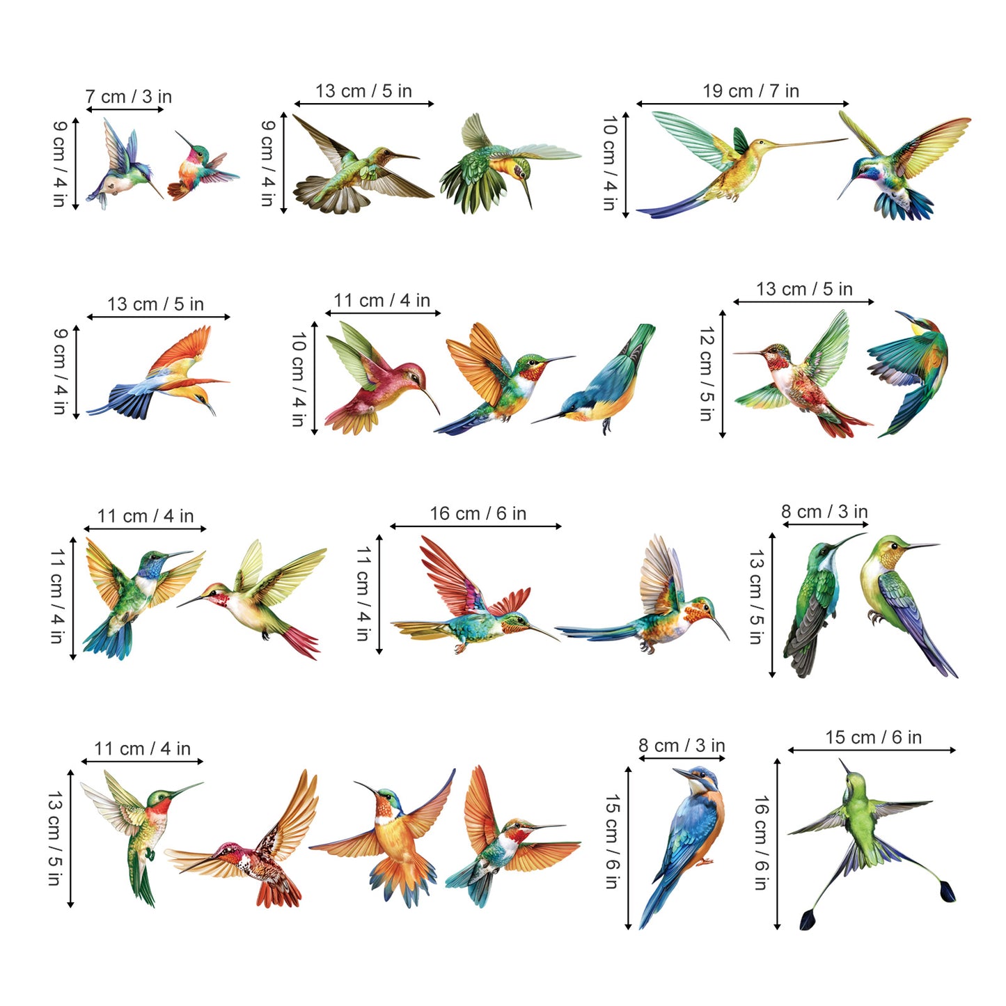 decalmile 25 pcs Hummingbird Double Sided Window Clings Spring Summer Bird Alert Anti-Collision Window Decals