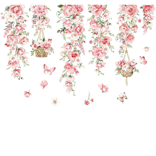 decalmile Hanging Flower Vine Double Sided Window Clings Pink Peony Floral Anti-Collision Window Decals
