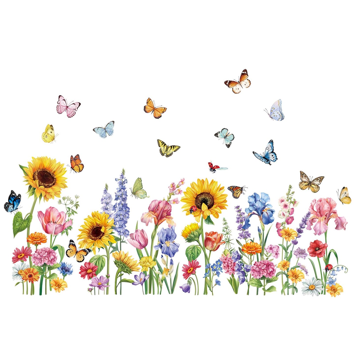 decalmile Spring Garden Flower Double Sided Window Clings Wildflower Sunflower Iris Butterflies Floral Anti-Collision Window Decals