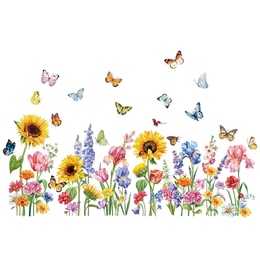 decalmile Spring Garden Flower Double Sided Window Clings Wildflower Sunflower Iris Butterflies Floral Anti-Collision Window Decals