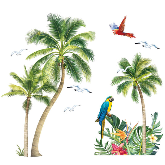 decalmile Palm Trees Double Sided Window Clings Tropical Plants Green Leaves Anti-Collision Window Decals