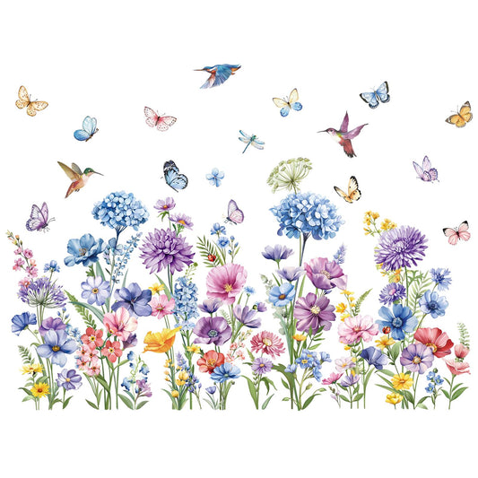 decalmile Spring Wildflower Double Sided Window Clings Garden Flower Butterflies Anti-Collision Window Decals