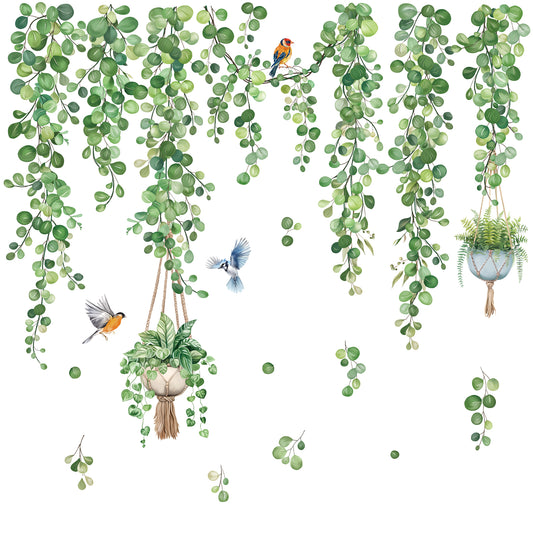 decalmile Spring Hanging Vine Double Sided Window Clings Green Leaves Plants Anti-Collision Window Decals