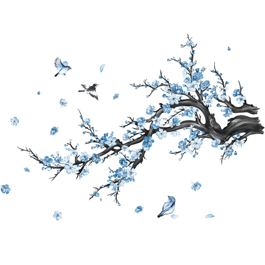 decalmile Blue Flower Branch Wall Decals Watercolor Blossom Floral Tree Branches Wall Stickers