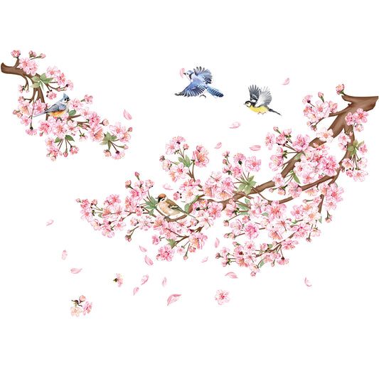 decalmile Cherry Blossom Branch Wall Decals Pink Floral Birds Wall Stickers
