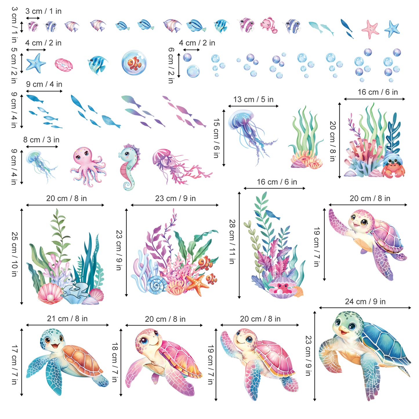 decalmile Sea Turtles Ocean Wall Decals Under The Sea Coral Seaweed Jellyfish Wall Stickers