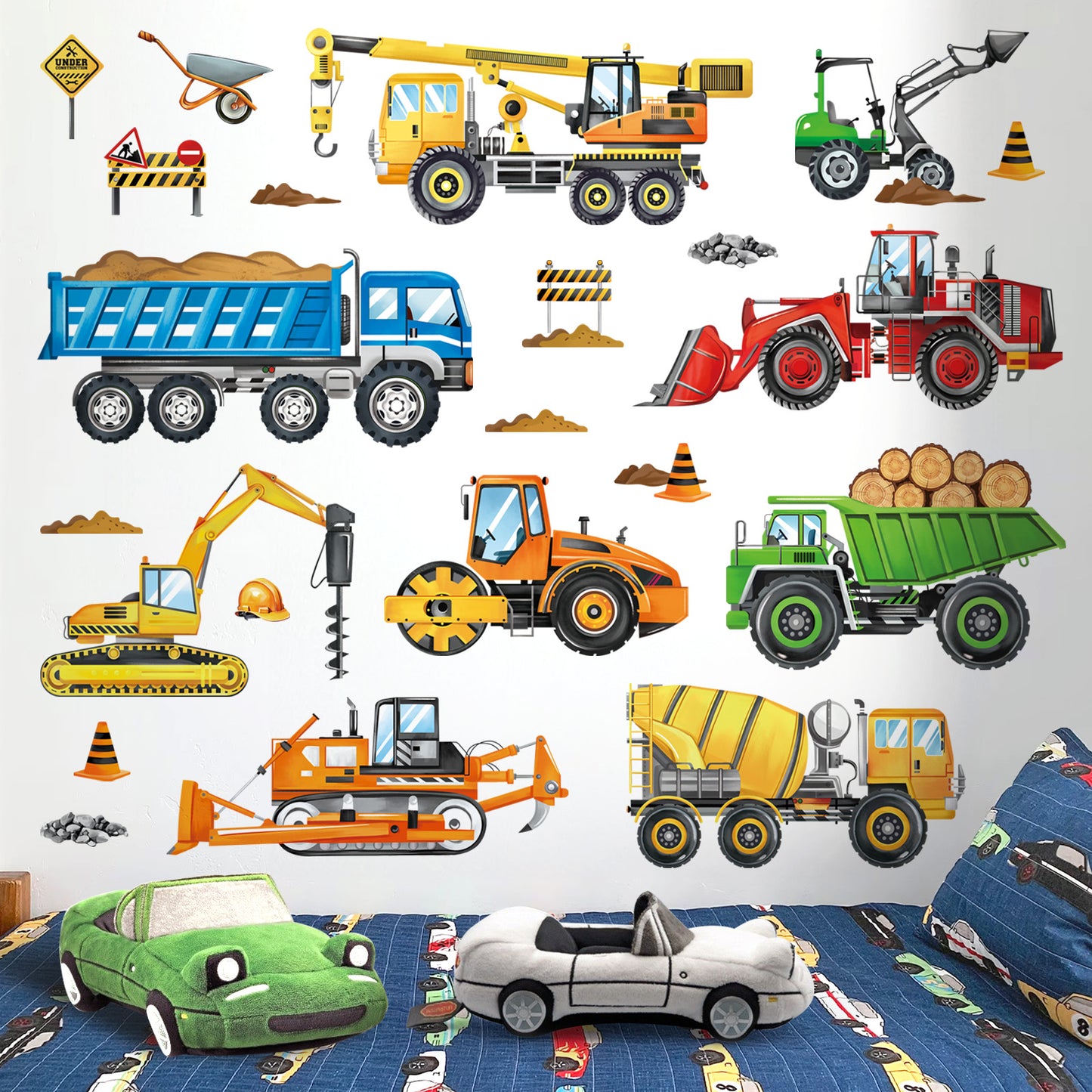 decalmile Construction Vehicles Wall Decals Cars Truck Tractor Wall Stickers