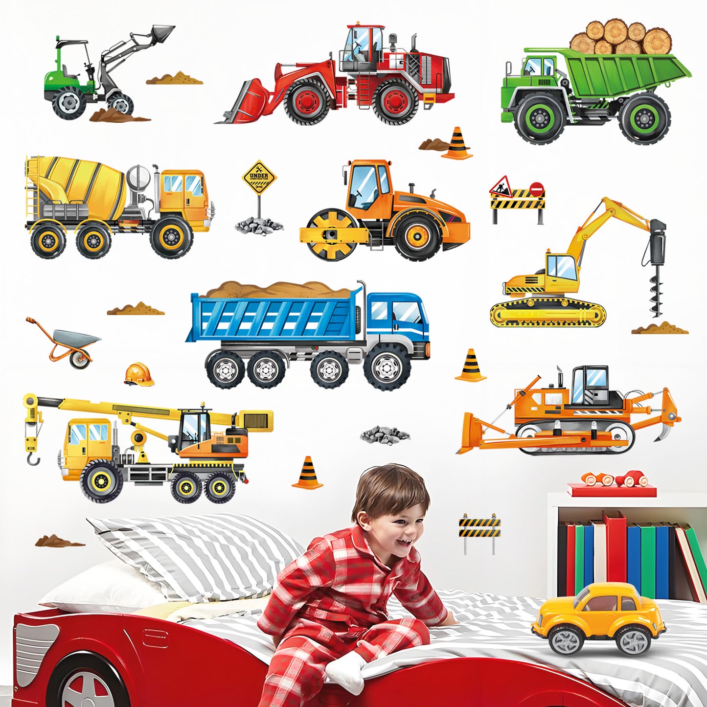 decalmile Construction Vehicles Wall Decals Cars Truck Tractor Wall Stickers