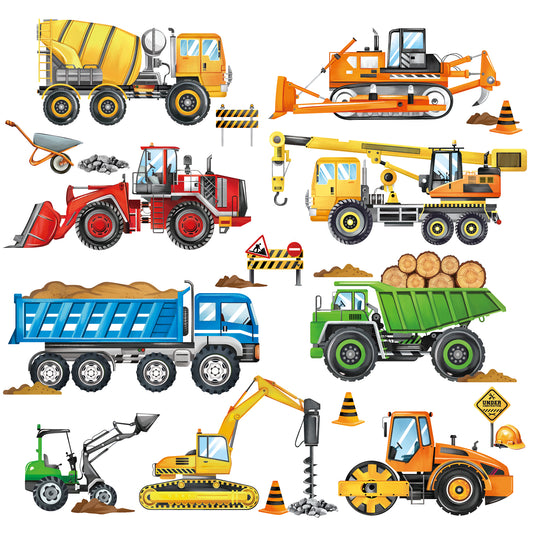 decalmile Construction Vehicles Wall Decals Cars Truck Tractor Wall Stickers
