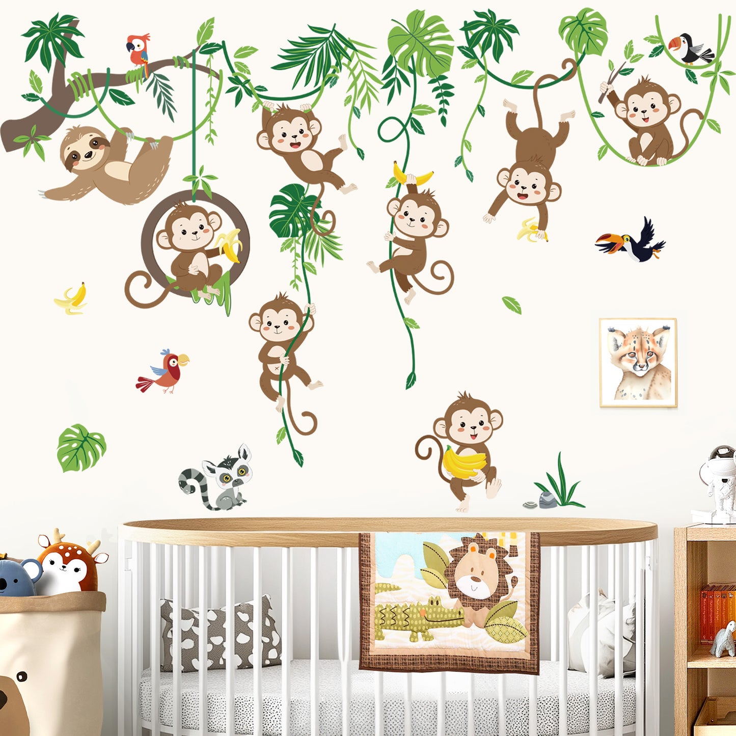 decalmile Monkey Climbing Tree Wall Decals Jungle Animals Tree Branch Sloth Wall Stickers