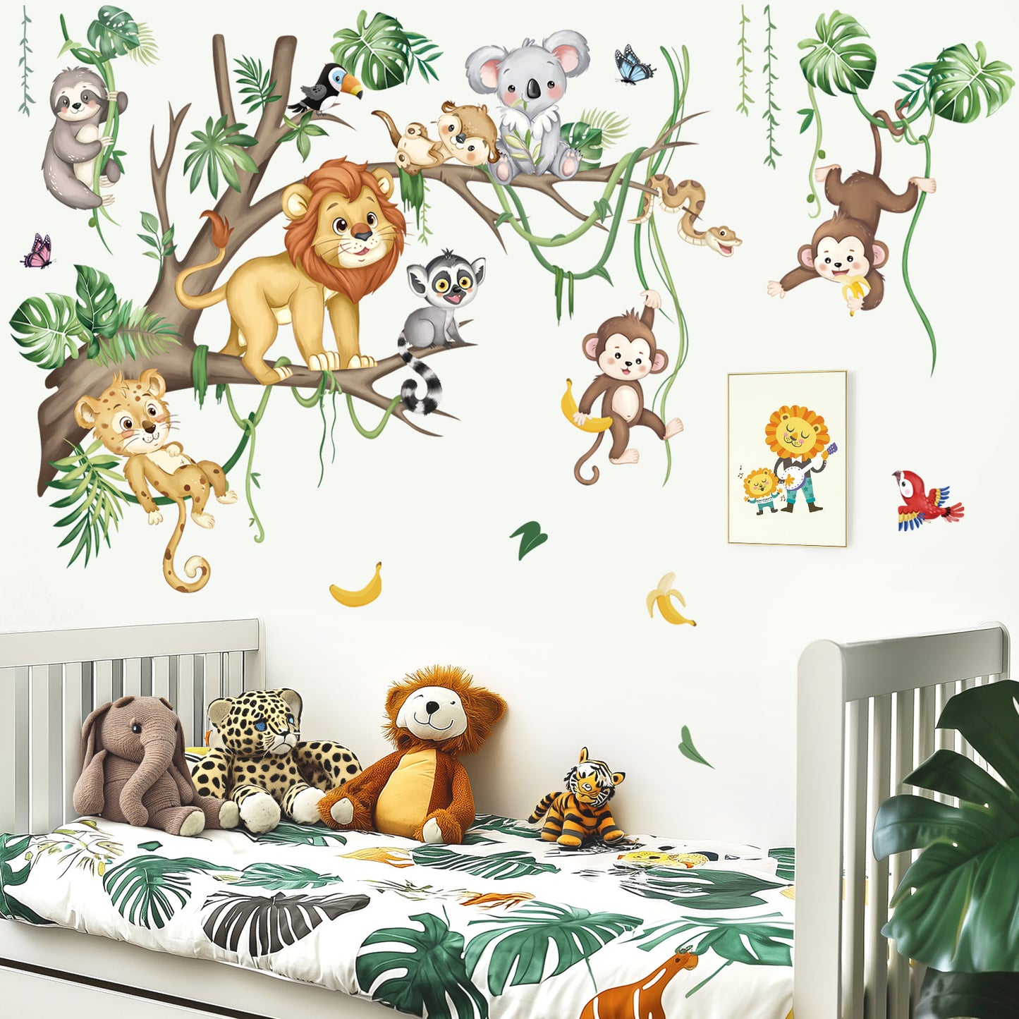 decalmile Large Jungle Animals Tree Branch Wall Decals Safari Lion Leopard Koala Monkey Wall Stickers(XL)