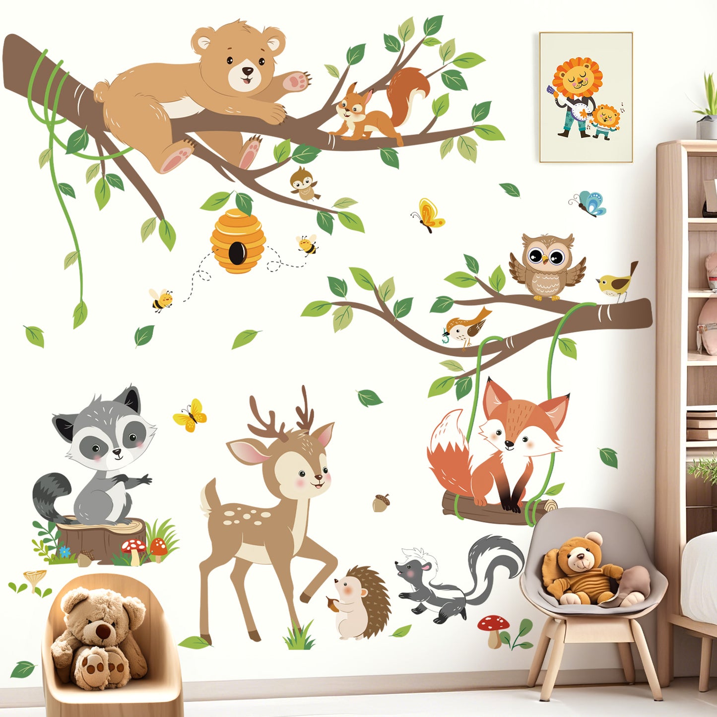 decalmile Woodland Animals Tree Branch Wall Decals Forest Animals Bear Deer Fox Wall Stickers