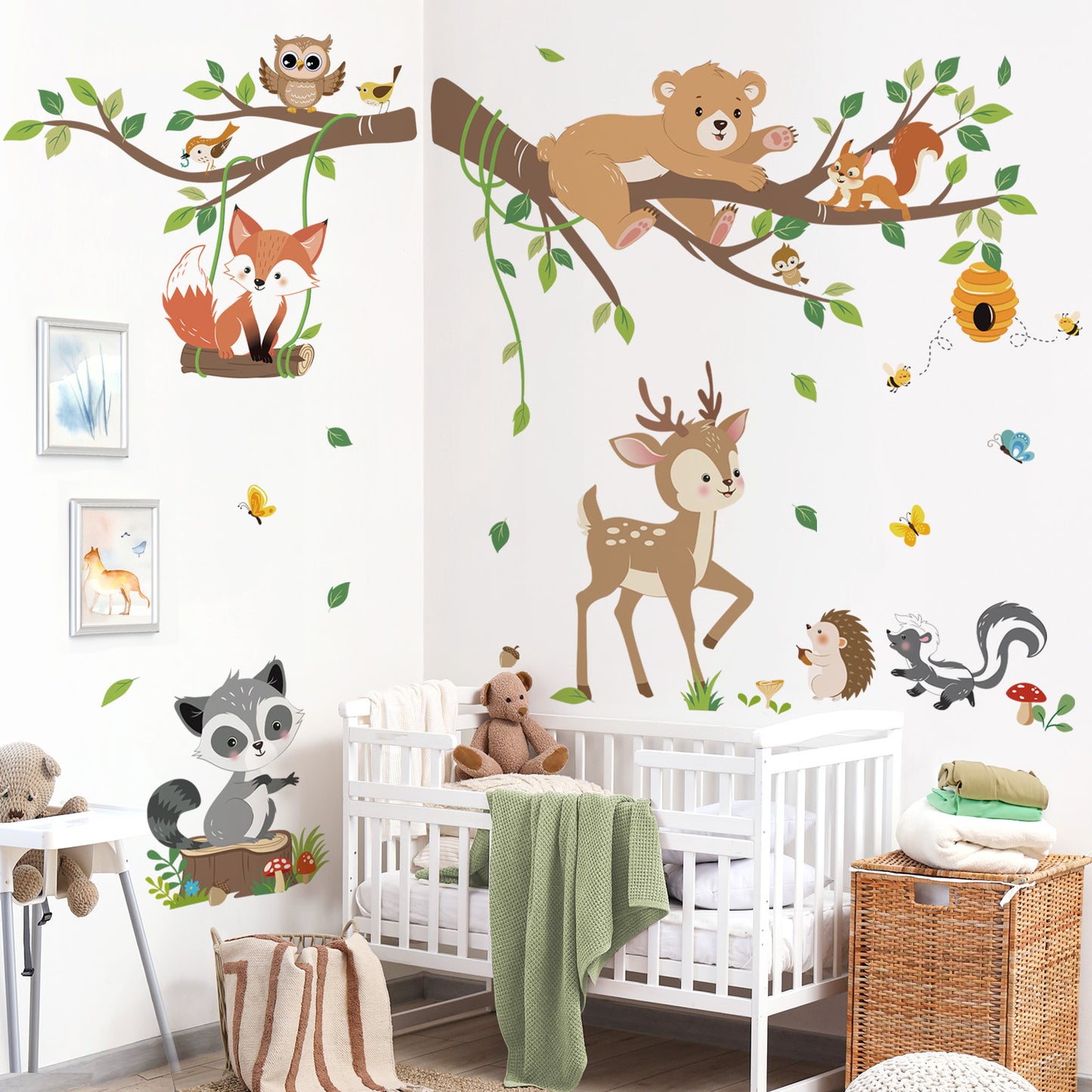 decalmile Woodland Animals Tree Branch Wall Decals Forest Animals Bear Deer Fox Wall Stickers