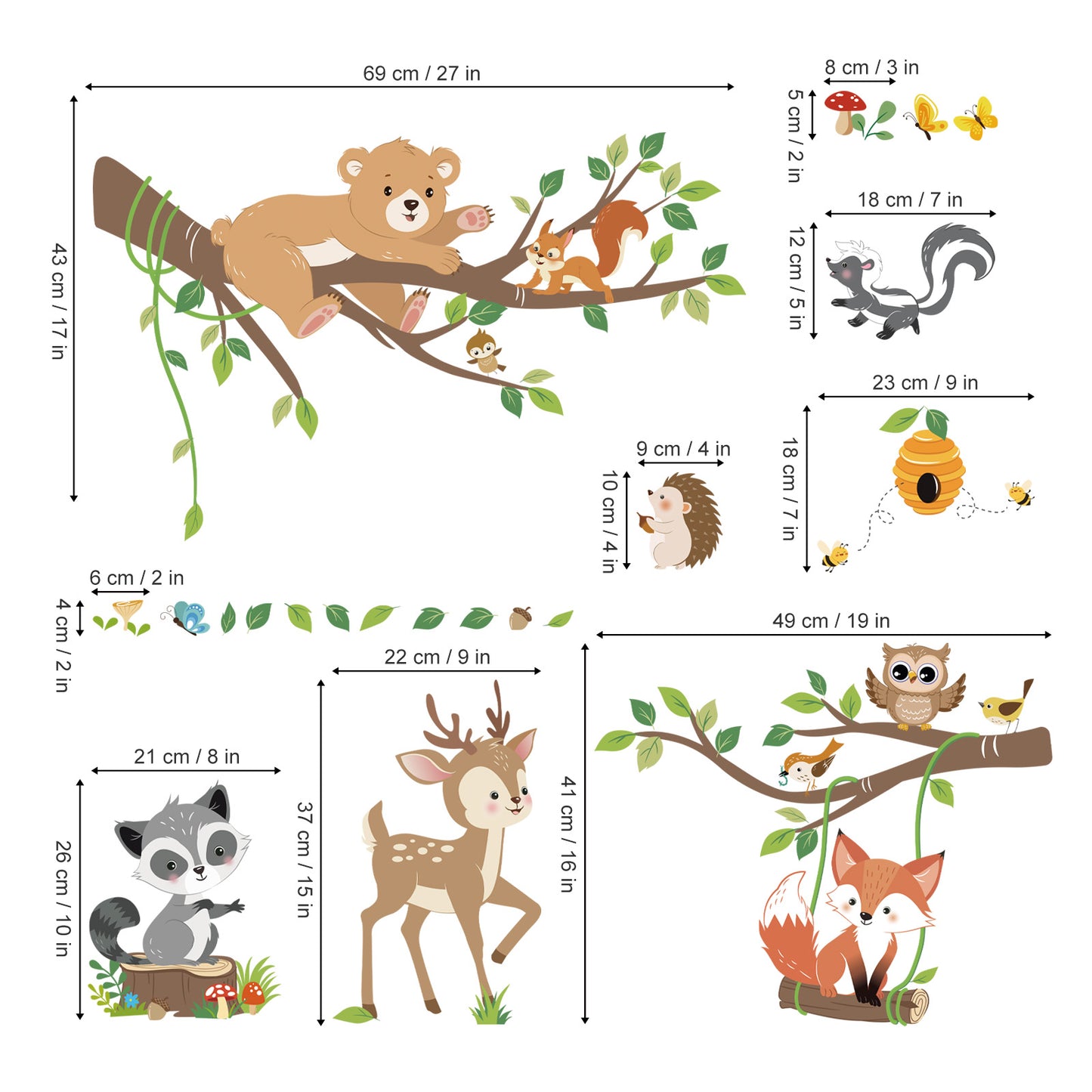 decalmile Woodland Animals Tree Branch Wall Decals Forest Animals Bear Deer Fox Wall Stickers