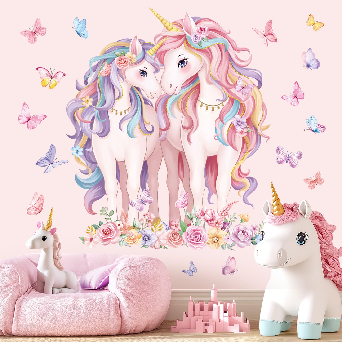 decalmile 2 Large Size Unicorn Wall Decals Unicorn Flower Butterfly Wall Stickers