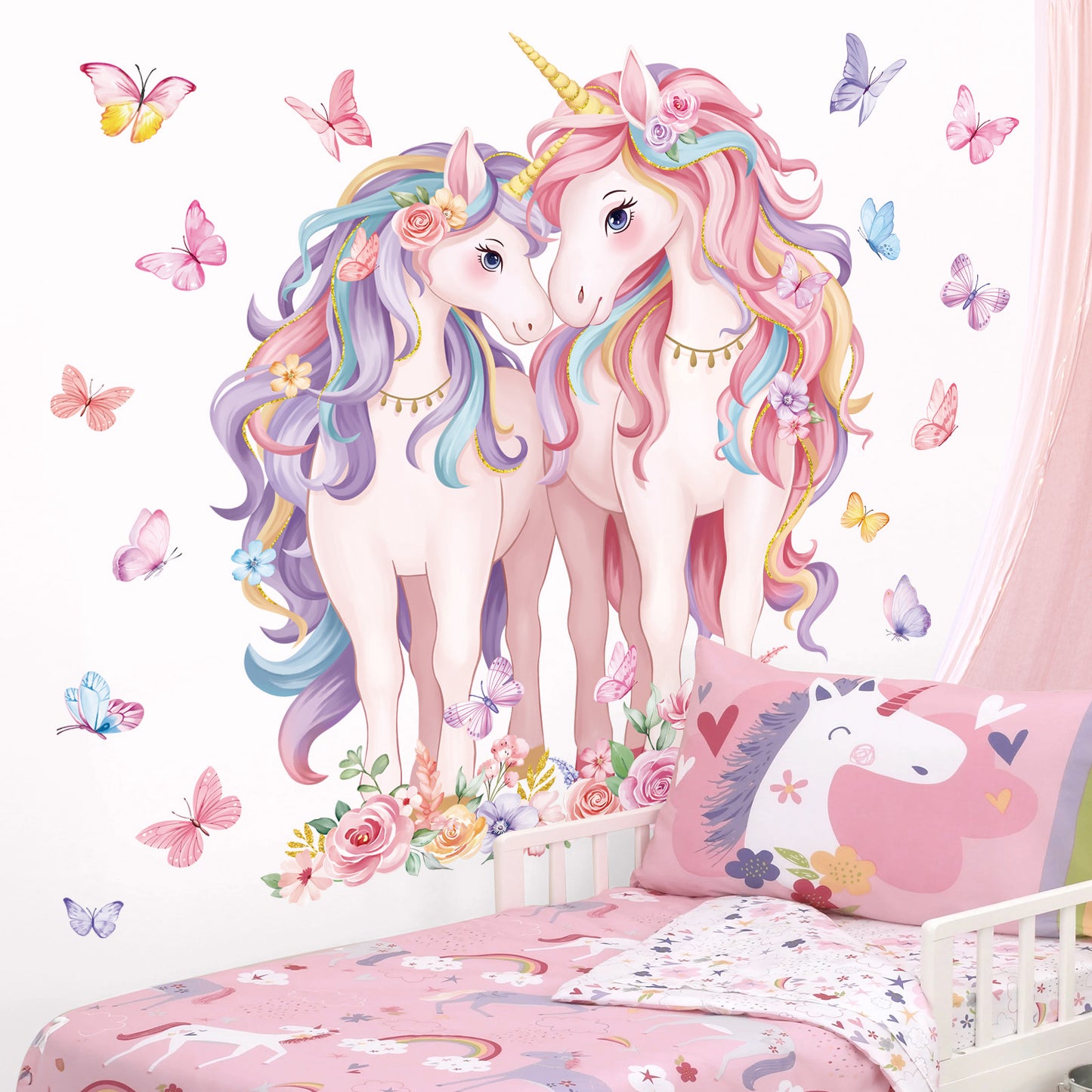 decalmile 2 Large Size Unicorn Wall Decals Unicorn Flower Butterfly Wall Stickers