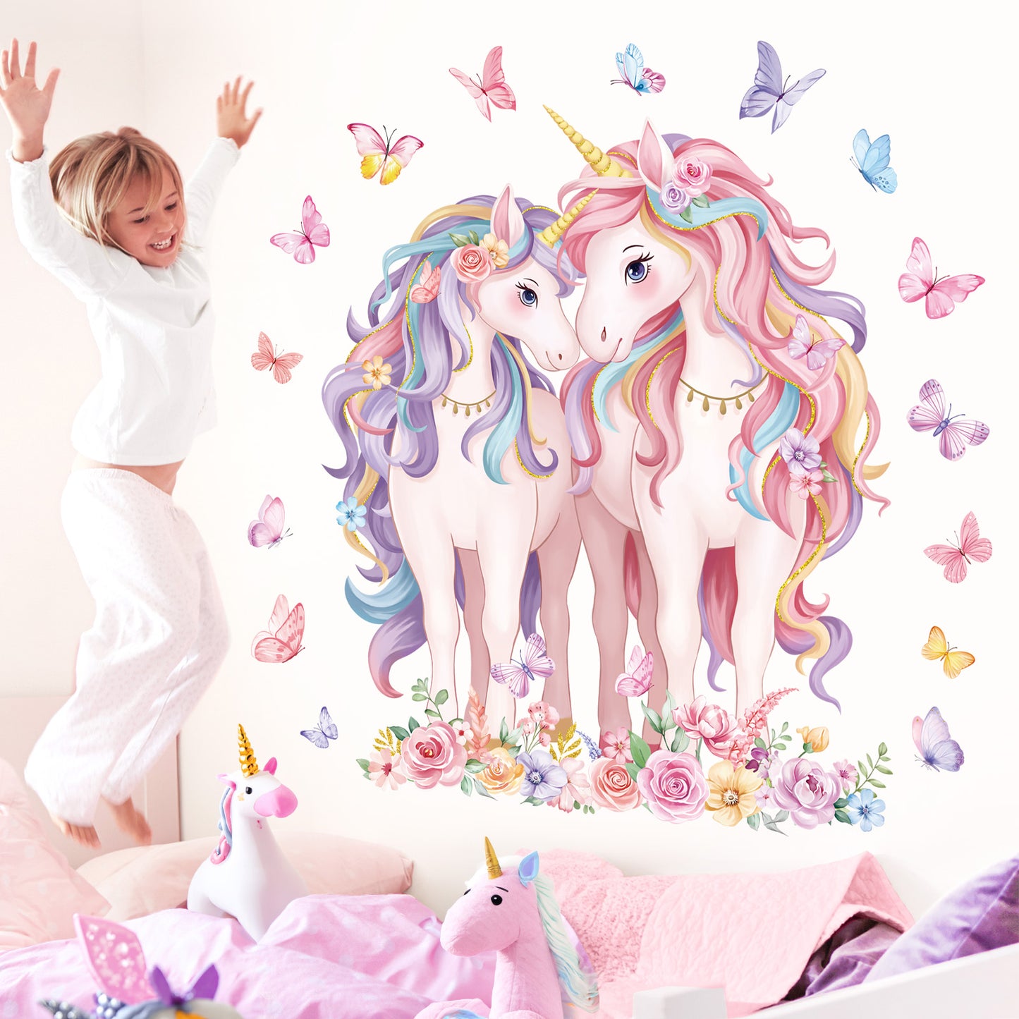decalmile 2 Large Size Unicorn Wall Decals Unicorn Flower Butterfly Wall Stickers