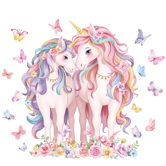 decalmile 2 Large Size Unicorn Wall Decals Unicorn Flower Butterfly Wall Stickers