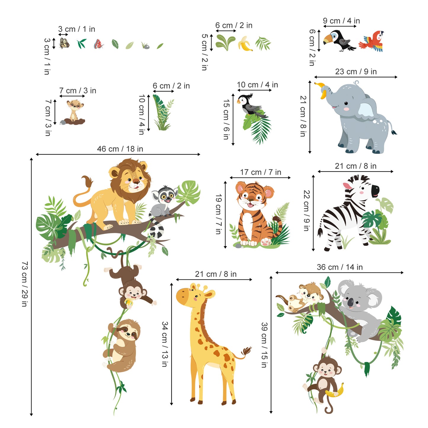 decalmile Safari Jungle Animals Double Sided Window Clings Lion Elephant Giraffe Monkey Anti-Collision Glass Doors Stickers Decals