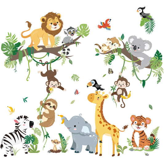decalmile Safari Jungle Animals Double Sided Window Clings Lion Elephant Giraffe Monkey Anti-Collision Glass Doors Stickers Decals