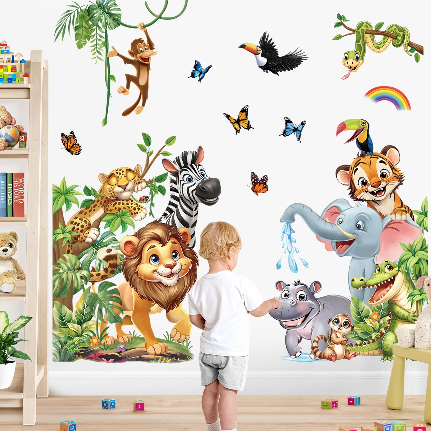 decalmile Jungle Animals Wall Stickers Safari Lion Elephant Zebra Monkey Door Wall Decals