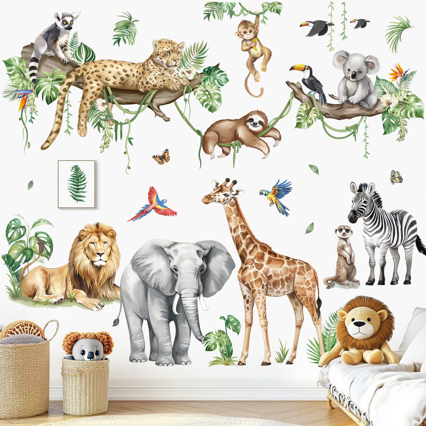 decalmile Large Jungle Animals Tree Branch Wall Stickers Safari Elephant Giraffe Leopard Wall Decals(XXL)