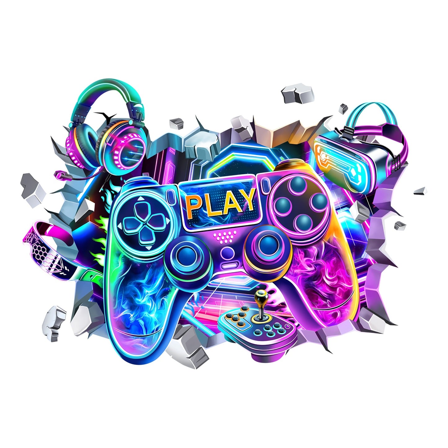 decalmile Large 3D Game Wall Decals Video Gaming Gamer Controller Joystick Wall Stickers