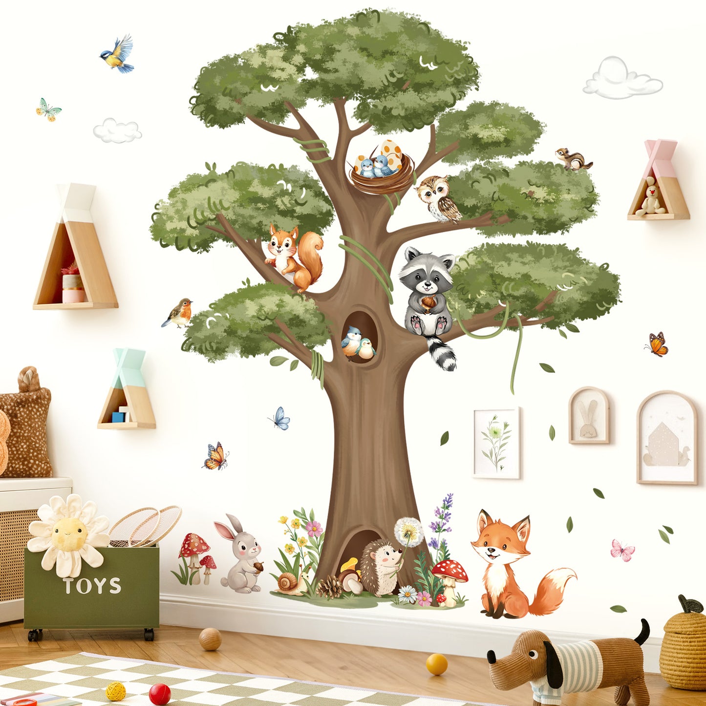 decalmile Woodland Animals Large Tree Wall Stickers Forest Animal Fox Rabbit Hedgehog Wall Decals