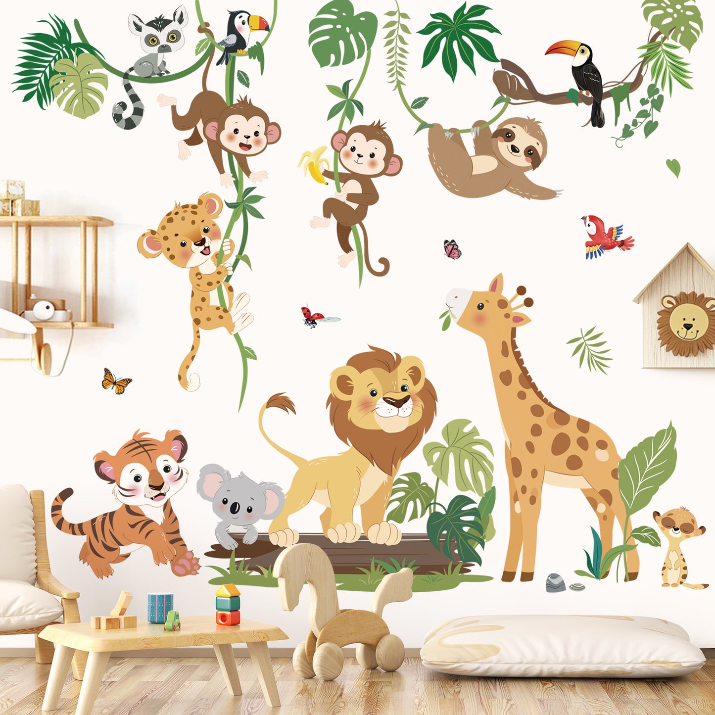 decalmile Jungle Animals Climbing Tree Wall Stickers Safari Animal Giraffe Lion Monkey Wall Decals