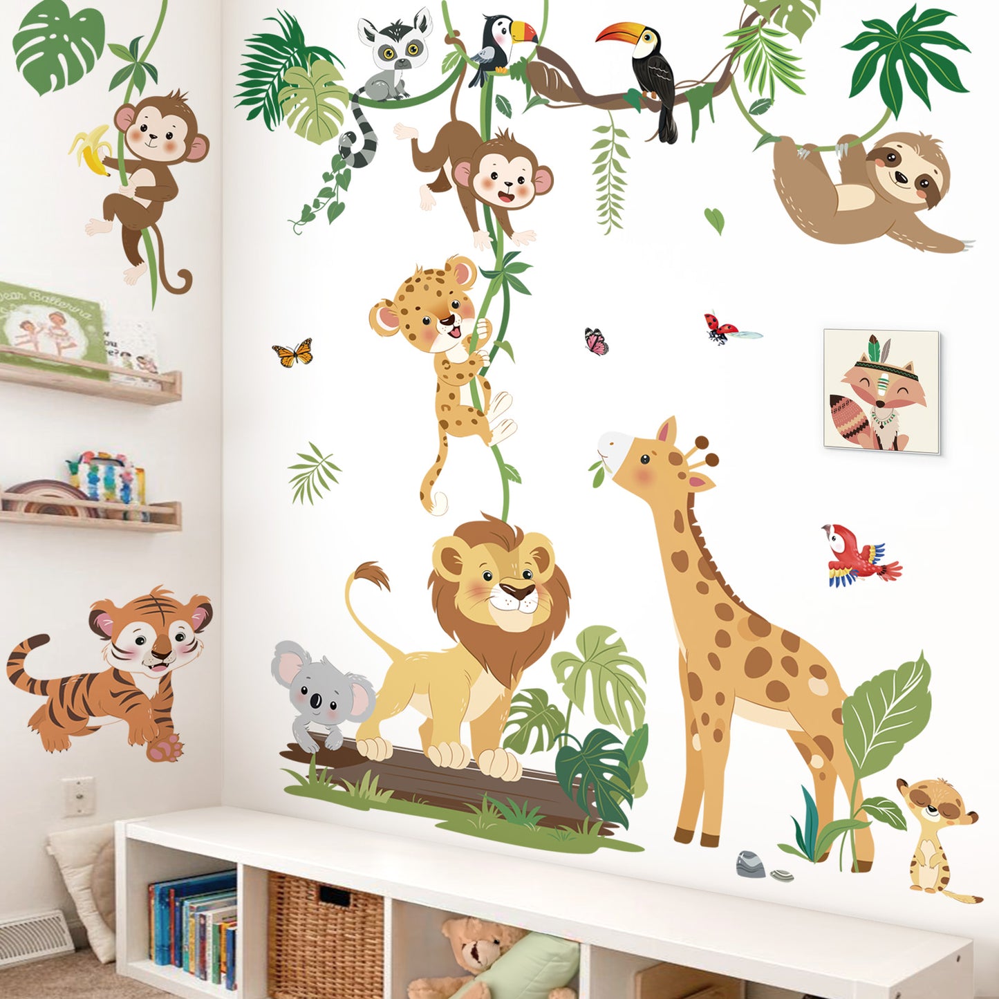 decalmile Jungle Animals Climbing Tree Wall Stickers Safari Animal Giraffe Lion Monkey Wall Decals