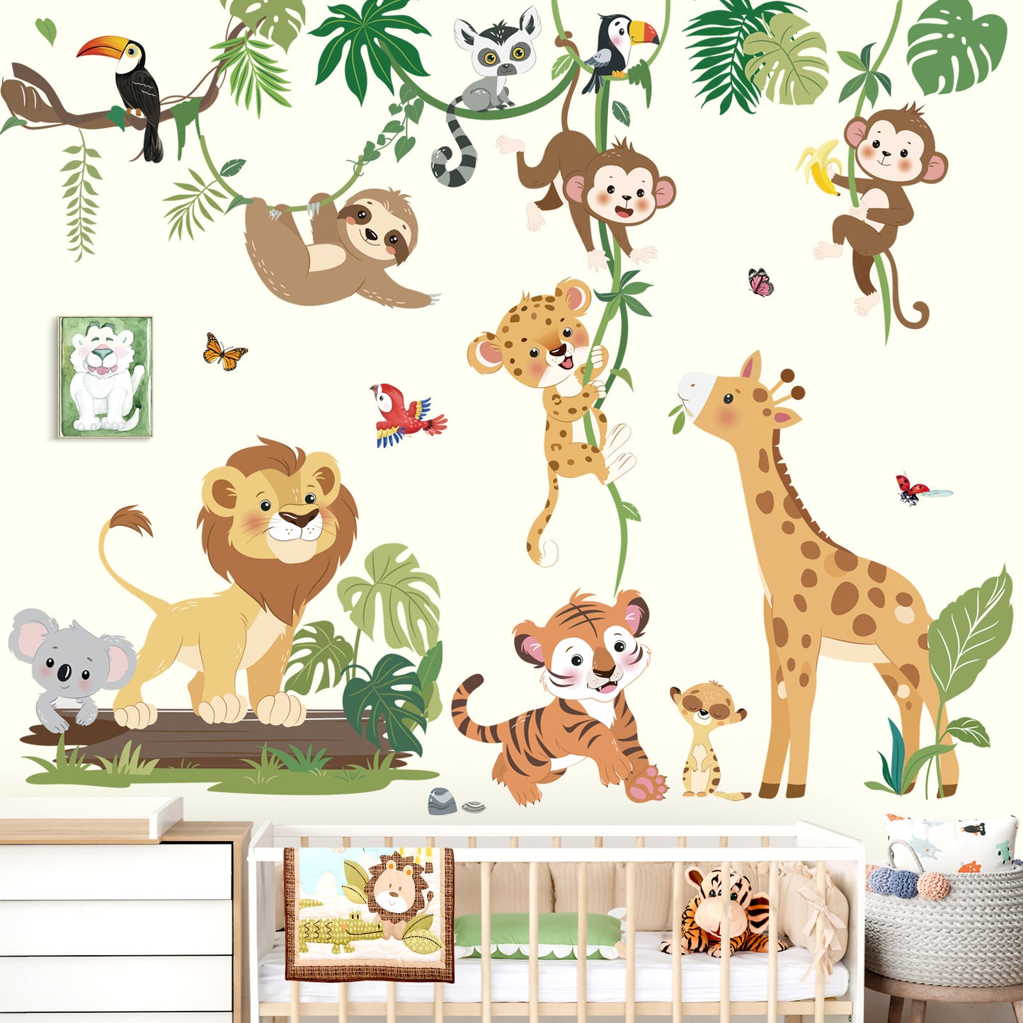 decalmile Jungle Animals Climbing Tree Wall Stickers Safari Animal Giraffe Lion Monkey Wall Decals