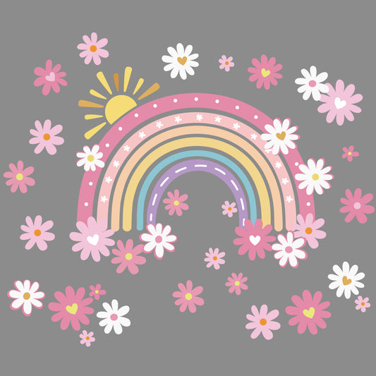decalmile Large Boho Rainbow Wall Stickers Pink Daisy Flower Wall Decals