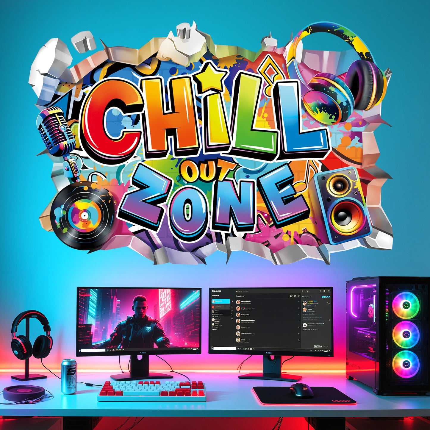 decalmile 3D Chill Out Zone Game Wall Decals Video Gaming Gamer Headset Wall Stickers