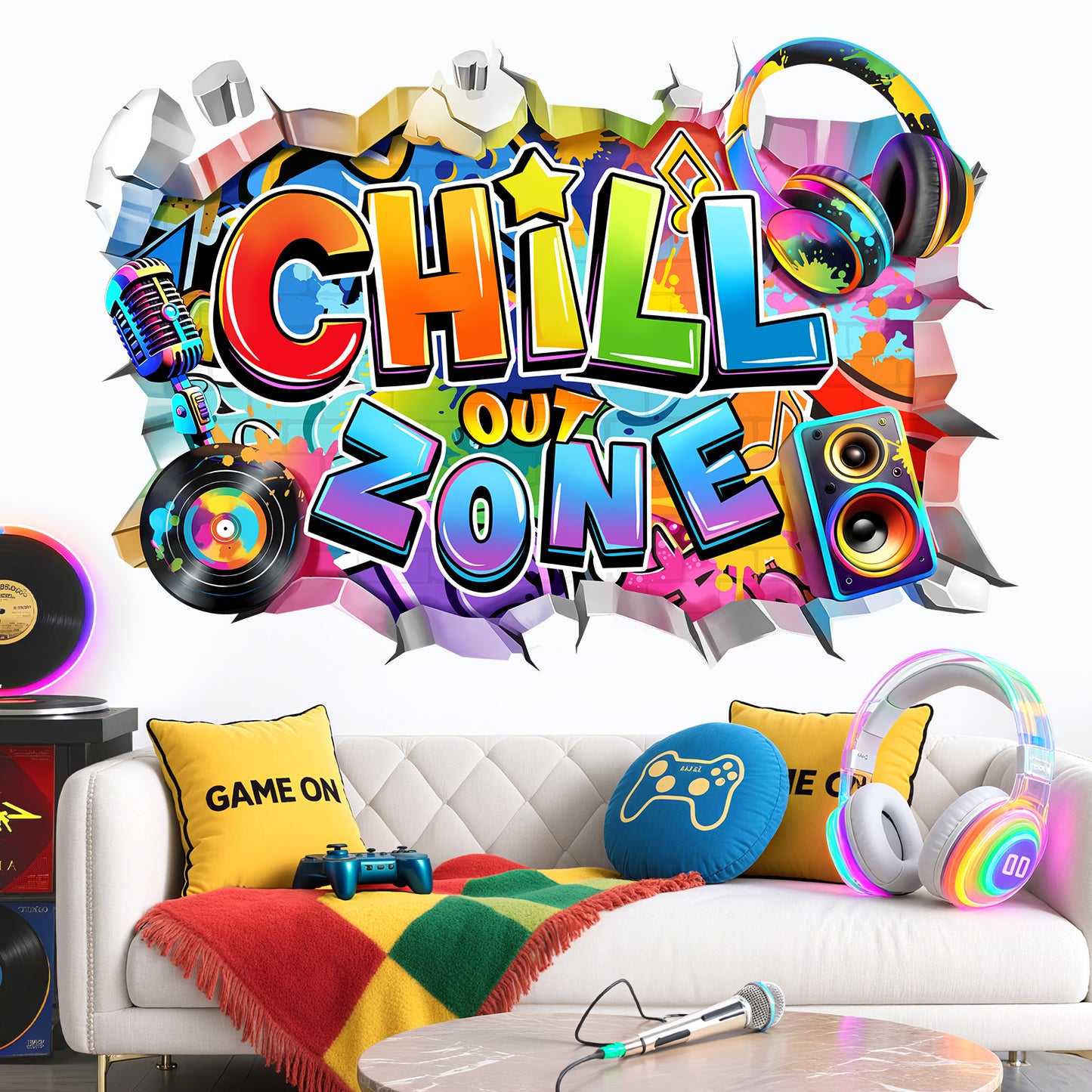 decalmile 3D Chill Out Zone Game Wall Decals Video Gaming Gamer Headset Wall Stickers