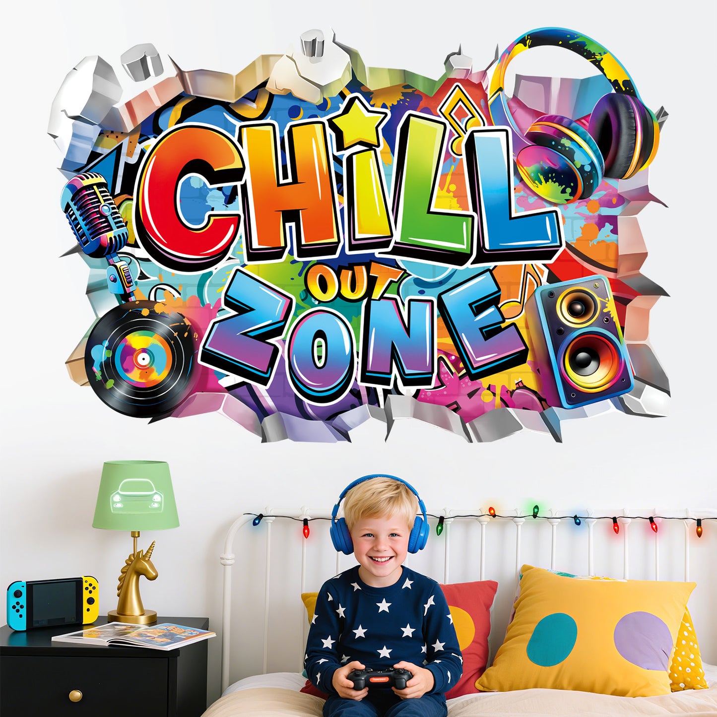 decalmile 3D Chill Out Zone Game Wall Decals Video Gaming Gamer Headset Wall Stickers