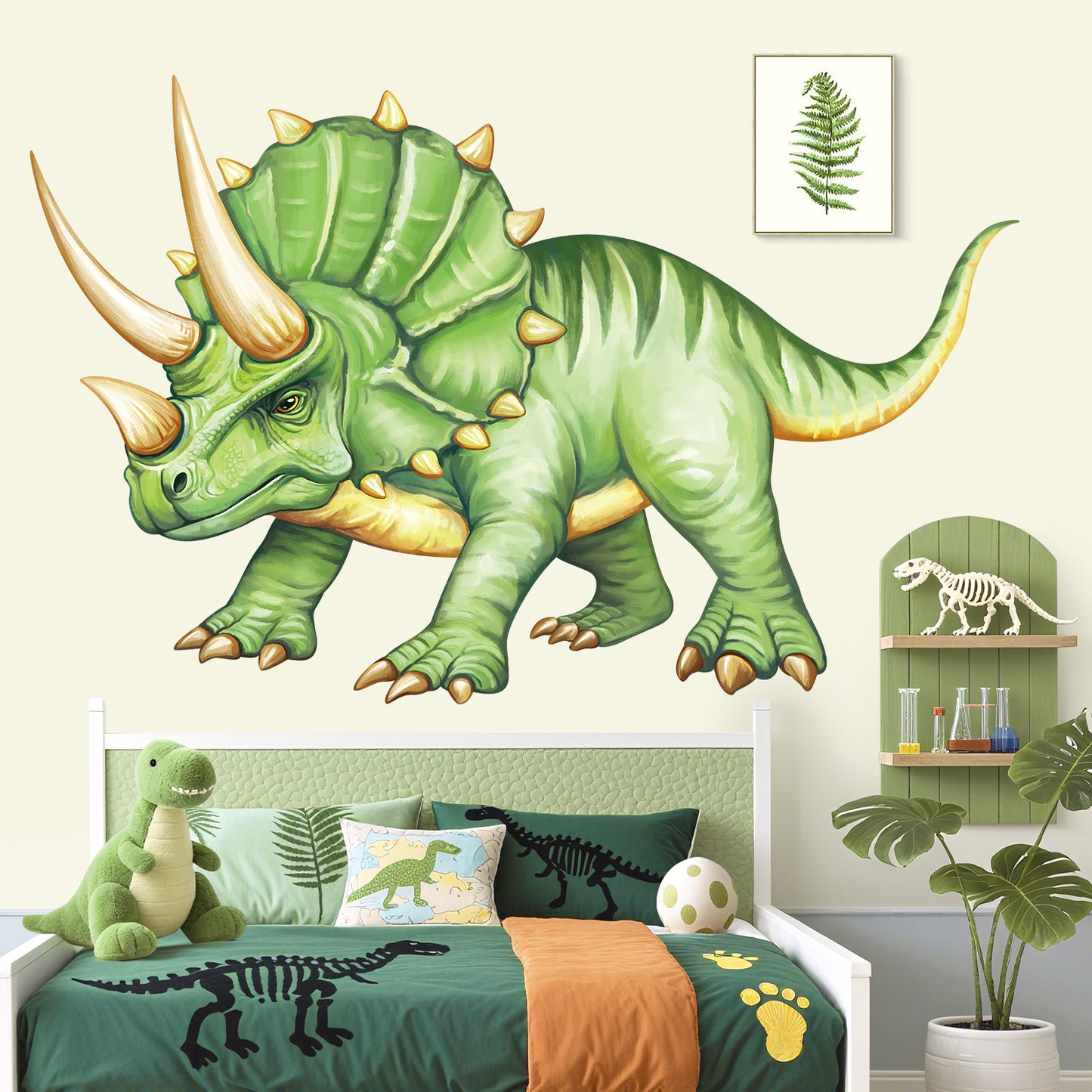 decalmile Large Dinosaurs Wall Decals Dino Tropical Triceratops Wall Stickers
