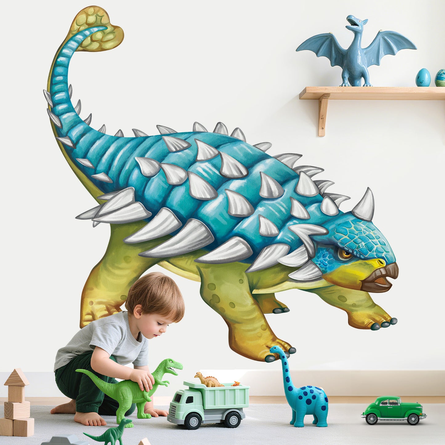 decalmile Large Dinosaurs Wall Decals Dino Ankylosaurus Wall Art Wall Stickers