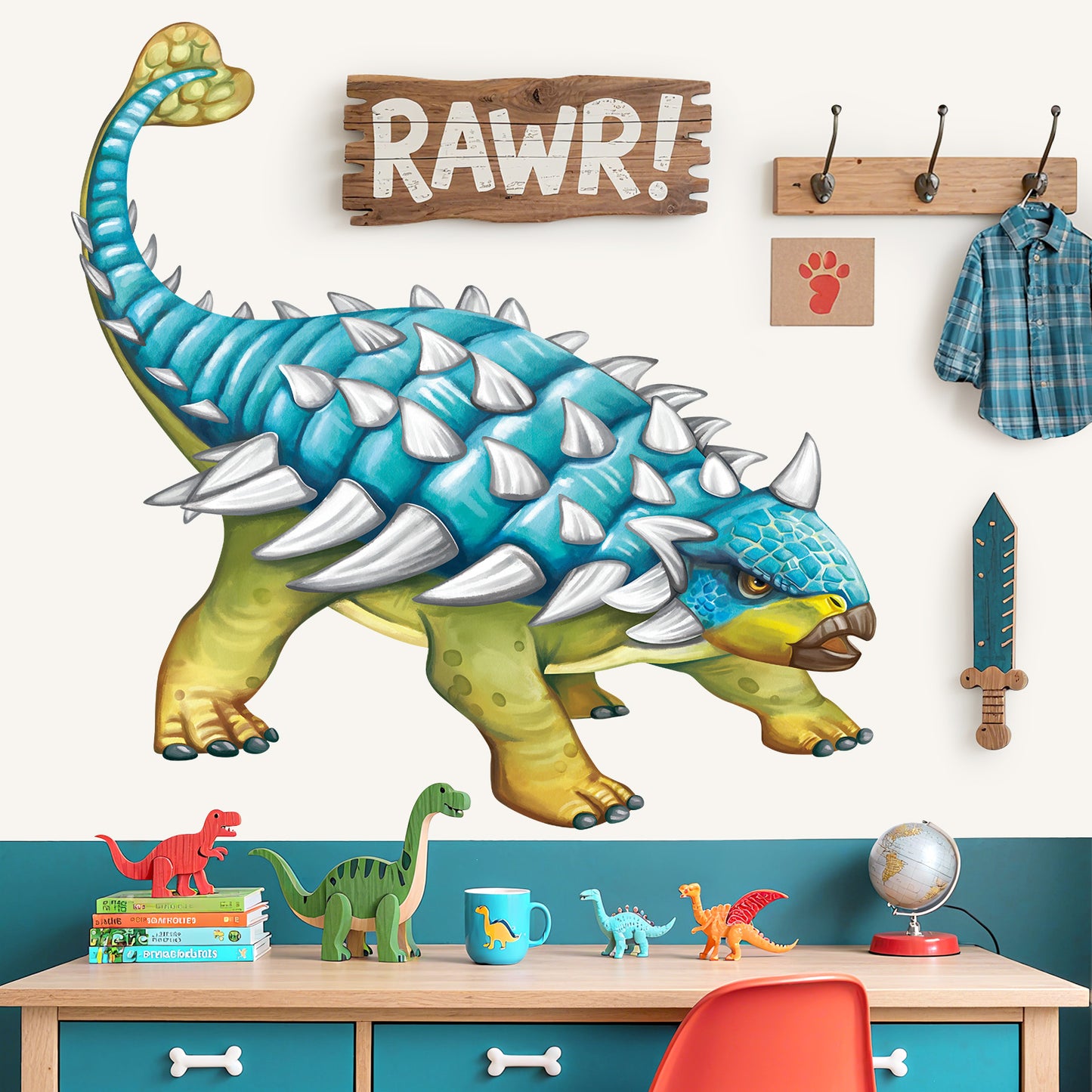 decalmile Large Dinosaurs Wall Decals Dino Ankylosaurus Wall Art Wall Stickers