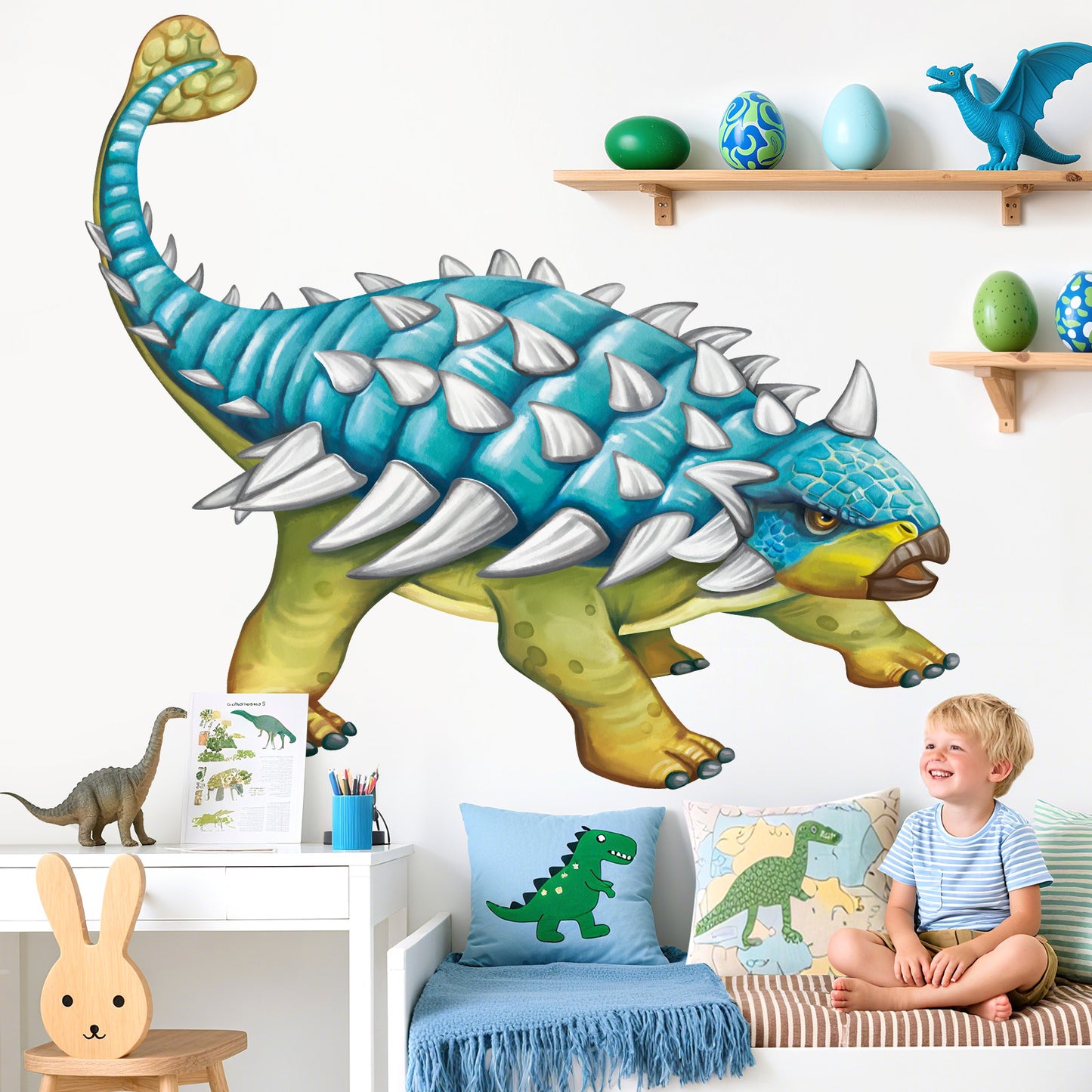 decalmile Large Dinosaurs Wall Decals Dino Ankylosaurus Wall Art Wall Stickers