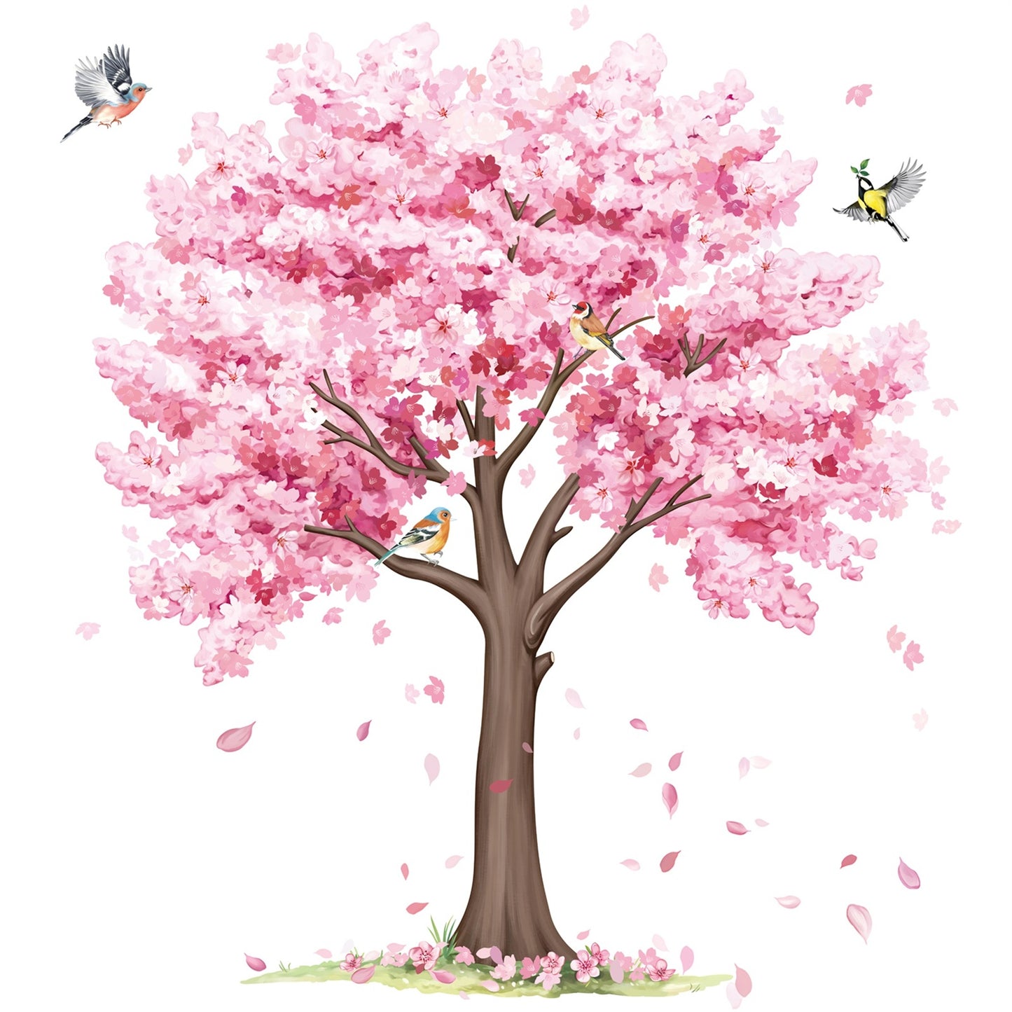 decalmile Large Cherry Blossom Tree Wall Decals Pink Flower Tree Birds Wall Stickers