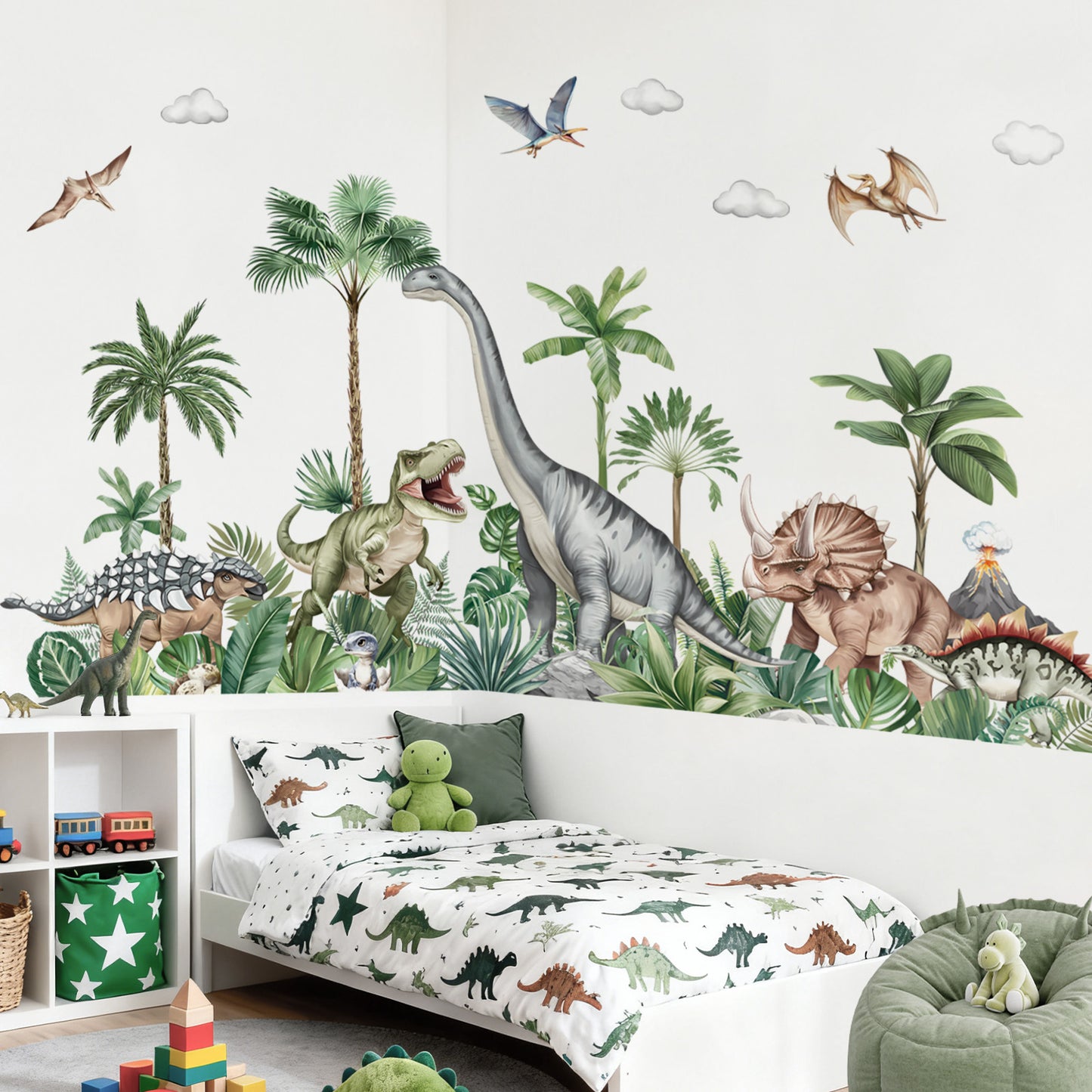 decalmile Large Dinosaurs Wall Decals Dino Animal Tropical Palm Tree Wall Stickers(XXL)