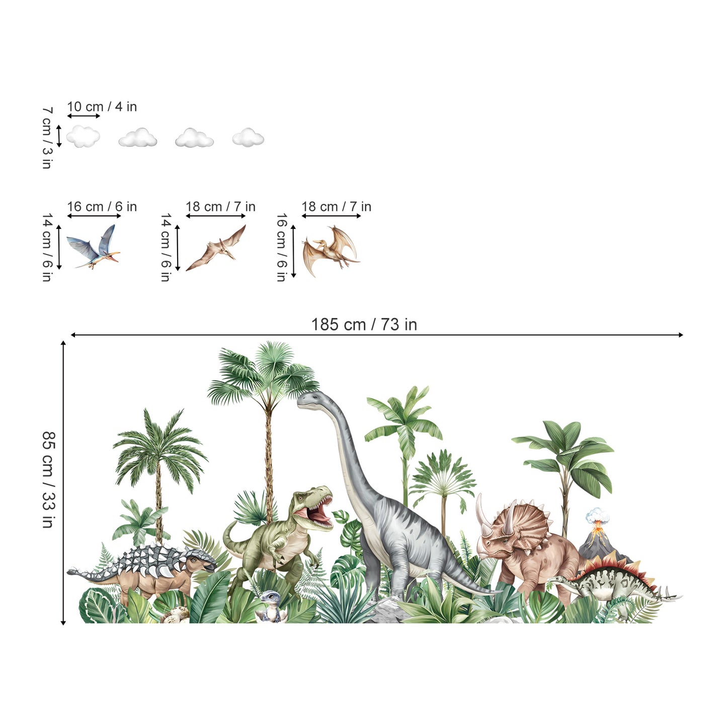 decalmile Large Dinosaurs Wall Decals Dino Animal Tropical Palm Tree Wall Stickers(XXL)